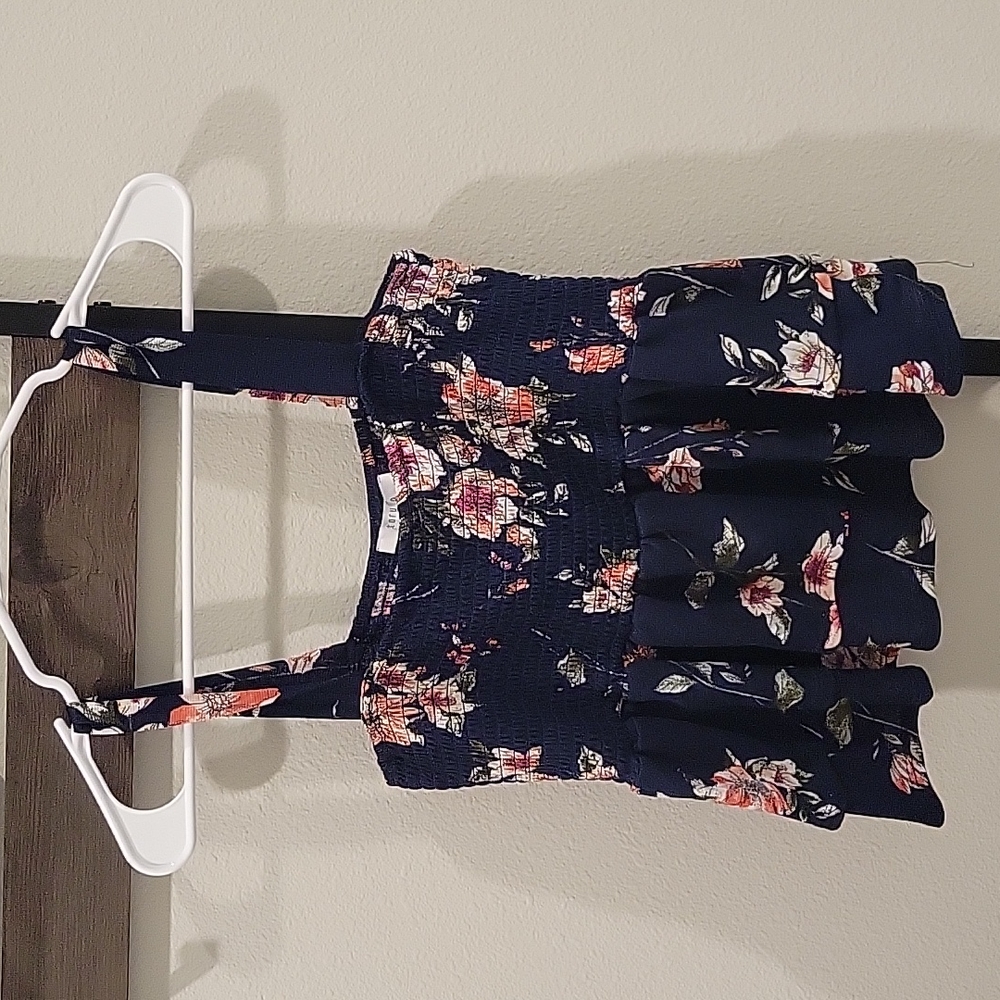 Blue floral ruffle blouse
